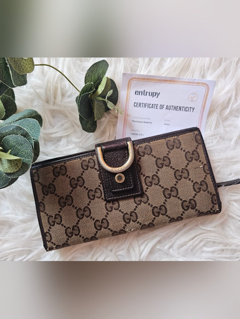 Guuci Abbey D-Ring Continental Wallet W/ COA